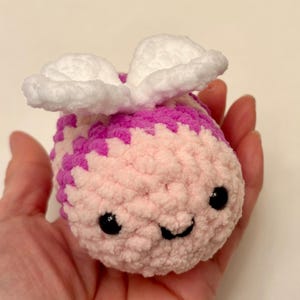 Beloved Crochet Plushies (Bear, Cat, Caterpillar, Puppy, Kitten, Pink Bee, Heart Keychain, Floppy-ear Bunny & Bunny holding rose) Pink bee+heart wings
