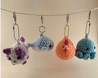 Crochet Plushie Keychain, Handmade Stuffed Animal Charm