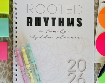 Rooted Rhythms | Faith-Based Homeschool Planner | Physical Spiral Family Planner | Weekly and Hourly