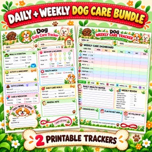 Printable Dog Care Tracker, Daily & Weekly Dog Health Log, Potty + Medication Chart PDF, US Letter