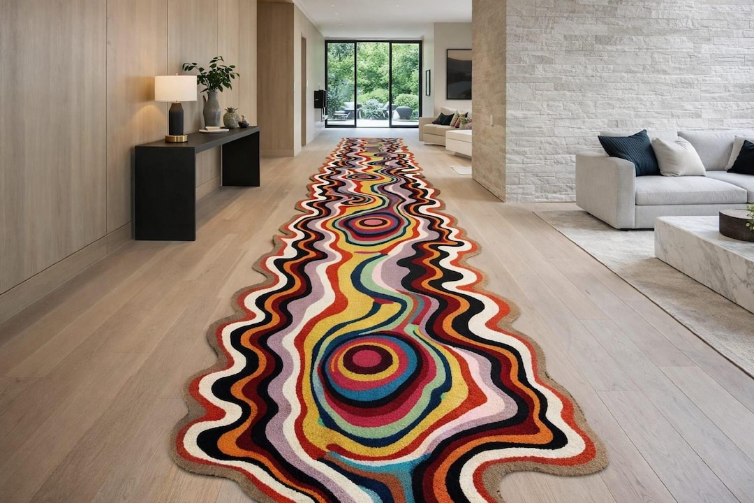 Modern Abstract Irregular Runner Rug, Colorful Handmade Wool Rug ...