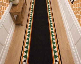 Moss Runner Rug Hand Tufted Green Wool Hallway Runner Rug With Stone Design