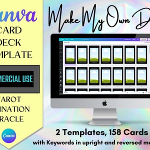 Tarot Deck Vorlage für Canva, Tarot, Orakel, Wahrsagekarte Deck Vorlage mit Schlüsselwörtern und ohne Schlüsselwörter, verwenden Sie mit Canva