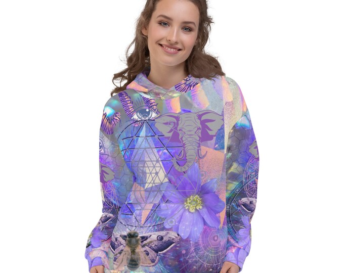 Sacred Geometry Bee Eye Abstract Print Psychedelic Festival Rave All Over Print PULL OVER HOODIE