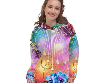 Crystal Halo Orchid Abstract Colorful Print Psychedelic Festival Rave All Over Print PULL OVER HOODIE