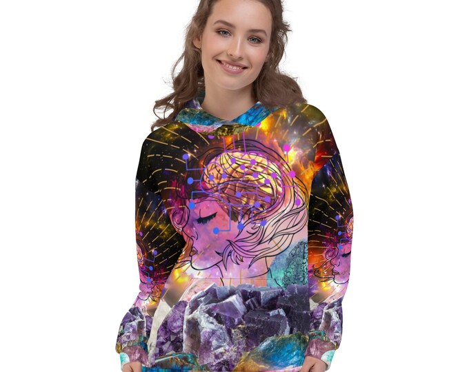 Abstract Galaxy Woman Abstract Colorful Print Psychedelic Festival Rave All Over Print PULL OVER HOODIE