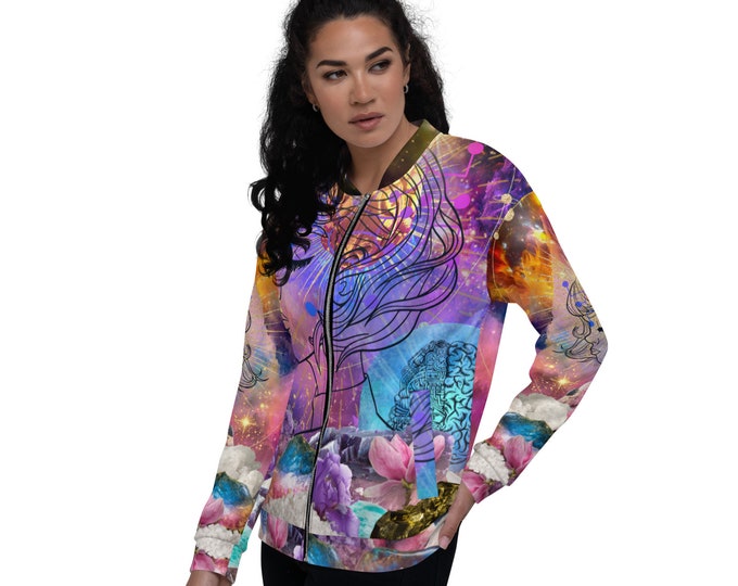 Galaxy Abstract Print Psychedelic Festival Clothing Rave Crystals Feminine Brain Female Empowerment All-over Print Unisex Bomber Jacket