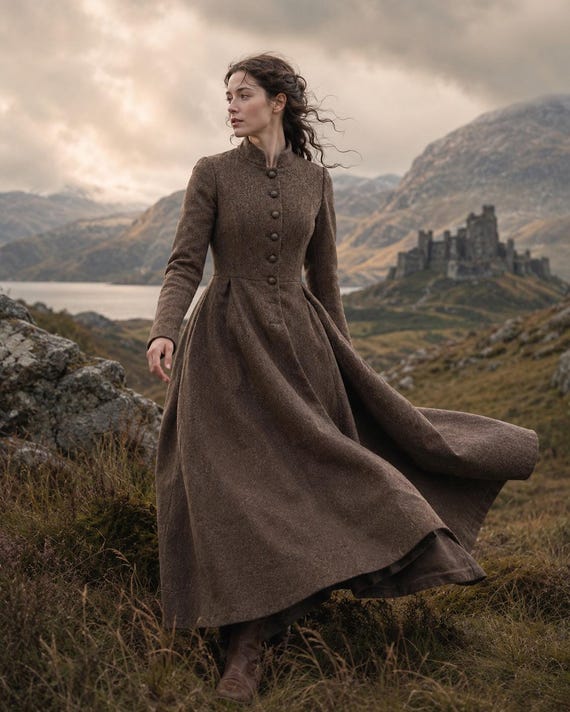outlander brown dress Inspired Wool for Women, Highland Maxi Dress, Celtic Medieval Gown, Scottish Heritage Dress, Long Wool Dress Size:7 1/2 Medium MD062124-40OFF Bec + Bridge Sol The thick skirt is