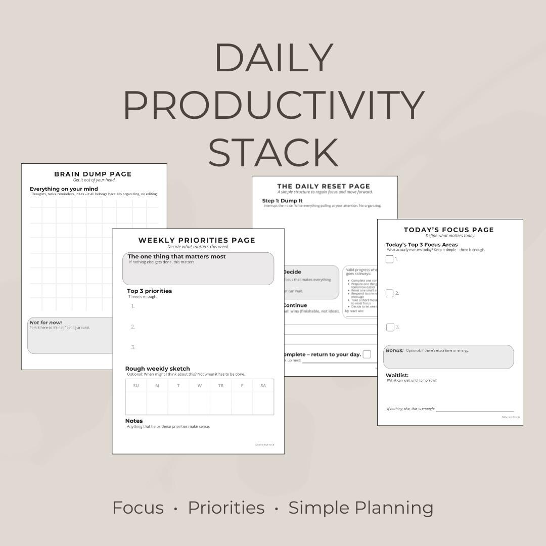 Daily Productivity Stack | Printable Planner System | Daily Focus ...