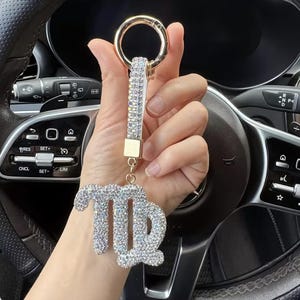 Personalized Zodiac Keychain, Rhinestone Astrology Bag Charm, Custom Birth Sign Gift