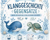 Klanggeschichte Gegensätze Kindergarten | Wal & Schildkröte Meer | laut leise schnell langsam | Musik Kita PDF | Preschool Activity