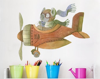 Koala Flying Plane Wall Sticker Decal | Kids Wall Stickers, Animals Wall Stickers, Childrens Wall Decals, Wall Art, Kids Room, Girl, Boy