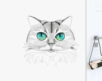 Siberian Cat With Beautiful Eyes Wall Sticker Decal | Illustration Wall Stickers, Animals Wall Stickers, Wall Decals, Illustrations