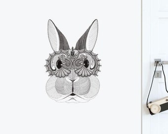 Noble conejo pared calcomanía / ilustración pegatinas de pared, animales pegatinas de pared, calcomanías de pared, decoración del hogar, arte de la pared, ilustraciones