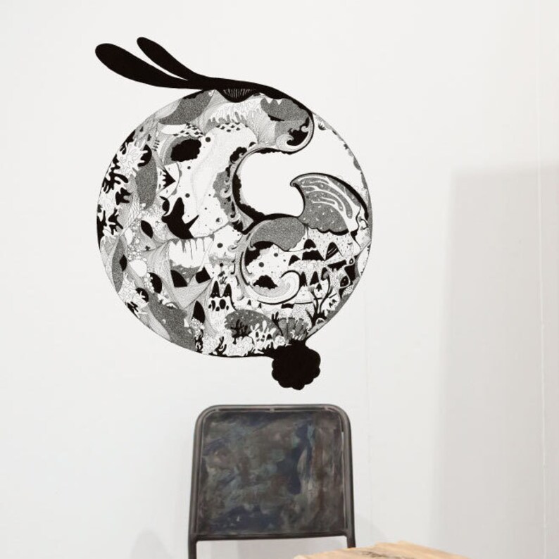Animals Wall Stickers Wall Art Home Decor Rabbits In The Moon Wall Sticker Decal Illustrations Illustration Wall Stickers Wall Decals