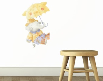 Barret The Elephant With Umbrella Wall Sticker Decal | Kids Wall Stickers, Animals Wall Stickers, Childrens Wall Decals, Kids Room