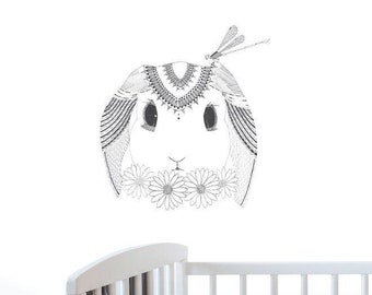 Tranquila conejita pared pegatina calcomanía / ilustración pegatinas de pared, animales pegatinas de pared, calcomanías de pared, decoración del hogar, arte de la pared, ilustraciones