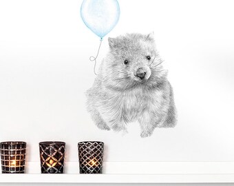 Wombat With Balloon Wall Sticker Decal | Illustration Wall Stickers, Animals Wall Stickers, Wall Decals, Home Decor, Wall Art, Illustrations