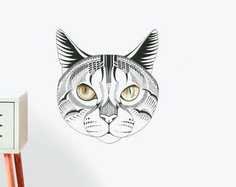 Gato tonkinese con ojos seductores calcomanía de la etiqueta de pared / ilustración pegatinas de pared, animales pegatinas de pared, calcomanías de pared, ilustraciones