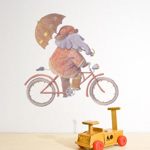 Elephant Riding Bike Wall Sticker Decal | Kids Wall Stickers, Animals Wall Stickers, Childrens Wall Decals, Wall Art, Kids Room, Girl, Boy