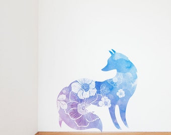 Watercolor Flowery Fox Wall Sticker Decal | Kids Wall Stickers, Animals Wall Stickers, Childrens Wall Decals, Wall Art, Kids Room, Girl, Boy