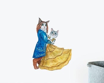 Miss Tabby y Mr Forest Pared pegatina calcomanía / perros y mascotas pegatinas de pared, arte de pared, calcomanías de pared, pegatinas para niños, animales calcomanías de pared