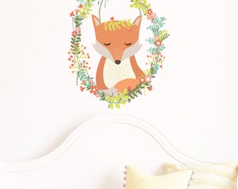 Woodland Wreath Fox Wall Sticker Decal | Nursery Wall Stickers, Animal Wall Decals, Home Decor, Baby Room, Wall Art, Girl, Boy