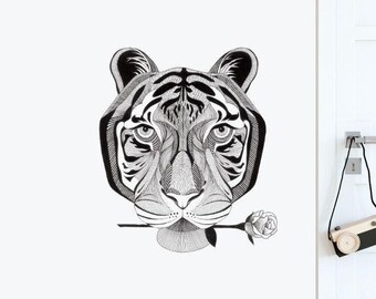 Emporer tigre pared etiquetada calcomanía / ilustración pegatinas de pared, animales pegatinas de pared, calcomanías de pared, decoración del hogar, arte de la pared, ilustraciones