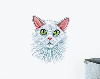 Calcomanía de la pared blanca de Selkirk Rex Perros y mascotas pegatinas de pared, arte de la pared, calcomanías de la pared, pegatinas de los niños, calcomanías de la pared de los animales