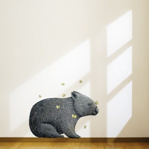 Wombat With Mariposa Wall Sticker Decal | Australian Animal Decals, Animal Wall Stickers, Kids, Native Animals Stickers, Wall Art