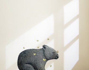 Wombat With Mariposa Wall Sticker Decal | Australian Animal Decals, Animal Wall Stickers, Kids, Native Animals Stickers, Wall Art