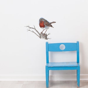English Robin Sitting On Branch Wall Sticker Decal | Kids Wall Stickers, Animals Wall Stickers, Childrens Wall Decals, Wall Art, Kids Room