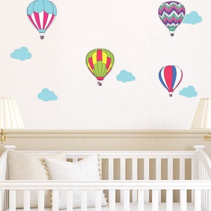 Colourful Air Balloon And Clouds Wall Sticker Decal | Nursery Wall Stickers, Animal Wall Decals, Home Decor, Baby Room, Wall Art, Girl, Boy