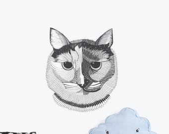 Calcomanía de la pared del gato de Phoenix Ilustración pegatinas de pared, animales pegatinas de pared, calcomanías de pared, decoración del hogar, ilustraciones