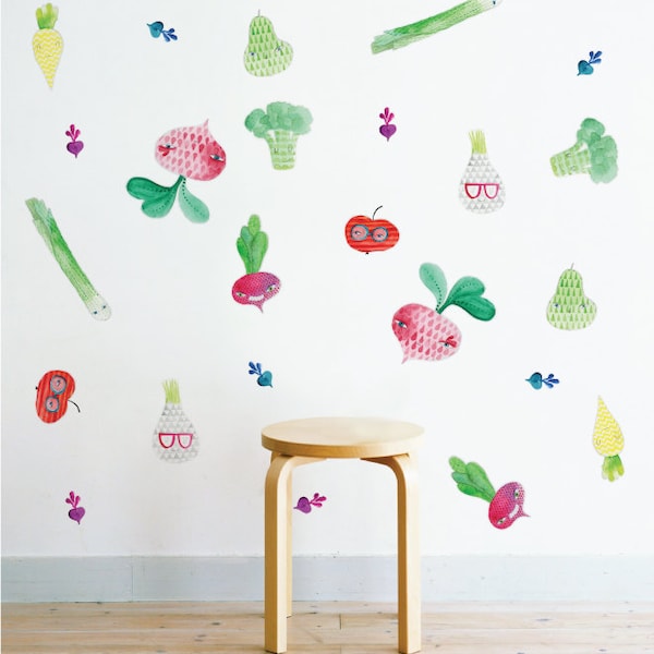 Vege Patch (Collection Of 22) Wall Sticker Decal | Pattern, Wall Art, Girls Room, Boys Room, Nursery Decal, Wall Decals, Kids Room Patterns