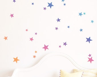Rainbow Gradient Stars (Set Of 66) 3 Sizes Wall Sticker Decal | Pattern, Wall Art, Girls Room, Boys Room, Nursery Decal, Kids Room Patterns