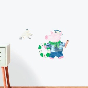 Bjorn The Sailor Playing With Sailor Seagull Wall Sticker Decal | Nursery Wall Stickers, Animal Wall Decals, Home Decor, Baby Room, Wall Art