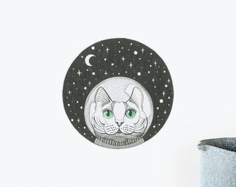 Cat In Space Wall Sticker Calcomanía / Ilustración Pegatinas de pared, Animals Wall Stickers, Wall Decals, Home Decor, Wall Art, Illustrations