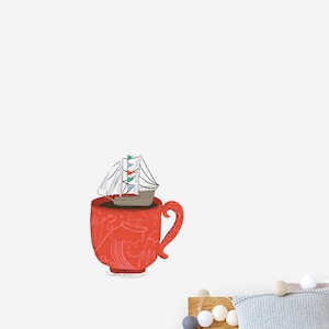 Ship In A Cup Wall Sticker Decal | Illustration Wall Stickers, Animals Wall Stickers, Wall Decals, Home Decor, Wall Art, Illustrations