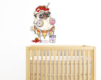 Ver algo que te gusta Pug pared pegatina calcomanía / perros y mascotas pegatinas de pared, arte de pared, calcomanías de pared, pegatinas para niños, animales calcomanías de pared