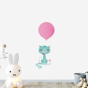 Cat With Big Balloon Wall Sticker Decal | Dogs and Pets Wall Stickers, Wall Art, Wall Decals, Kids Stickers, Animals Wall Decals