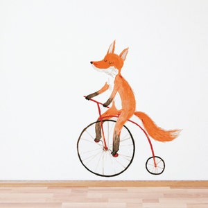 Fox On A Bike Wall Sticker Decal | Kids Wall Stickers, Animals Wall Stickers, Childrens Wall Decals, Wall Art, Kids Room, Girl, Boy