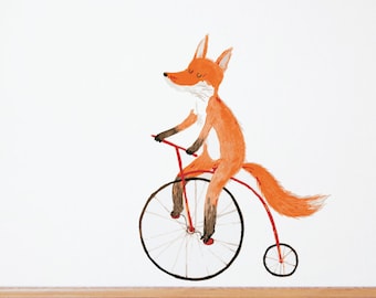 Fox On A Bike Wall Sticker Decal | Kids Wall Stickers, Animals Wall Stickers, Childrens Wall Decals, Wall Art, Kids Room, Girl, Boy