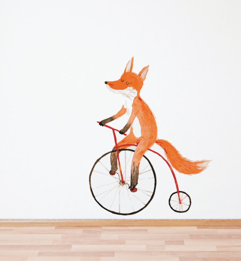 Fox On A Bike Wall Sticker Decal Kids Wall Stickers, Animals Wall Stickers, Childrens Wall Decals, Wall Art, Kids Room, Girl, Boy image 1