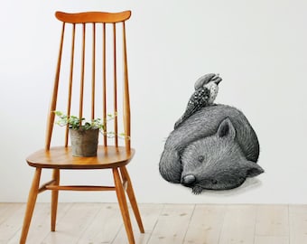 Calcomanía de la etiqueta engomada de la pared de Wombat Tawny Calcomanías de animales australianos, pegatinas de pared de animales, niños, pegatinas de animales nativos, arte de la pared