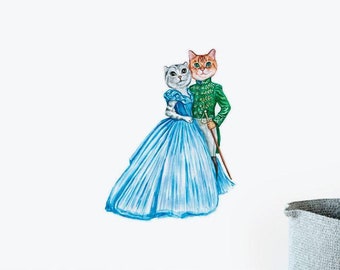 Guapo Tabby con princesa Kitty pared calcomanía de la etiqueta engomada / perros y mascotas pegatinas de pared, arte de la pared, calcomanías de la pared, animales calcomanías de la pared