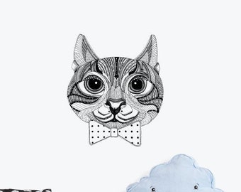 D. Cebra Cat Calcomanía de la pared Ilustración pegatinas de pared, animales pegatinas de pared, calcomanías de pared, decoración del hogar, arte de la pared, ilustraciones