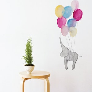 Elephant On Balloons Wall Sticker Decal | Nursery Wall Stickers, Animal Wall Decals, Home Decor, Baby Room, Wall Art, Girl, Boy