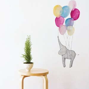 Elephant On Balloons Wall Sticker Decal | Nursery Wall Stickers, Animal Wall Decals, Home Decor, Baby Room, Wall Art, Girl, Boy