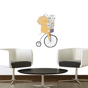 León montando en la pared etiqueta engomada de la pared de la etiqueta engomada de la pared de la carretera de Niños pegatinas de pared, animales pegatinas de pared, calcomanías de la pared de los niños, arte de la pared, habitación de los niños, niña, niño